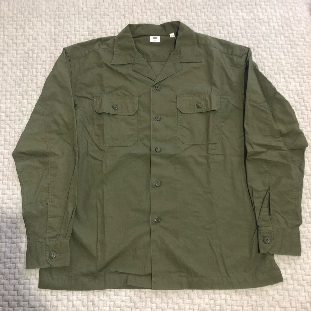 Mens: oversized work shirt (Uniqlo) XS / Olive